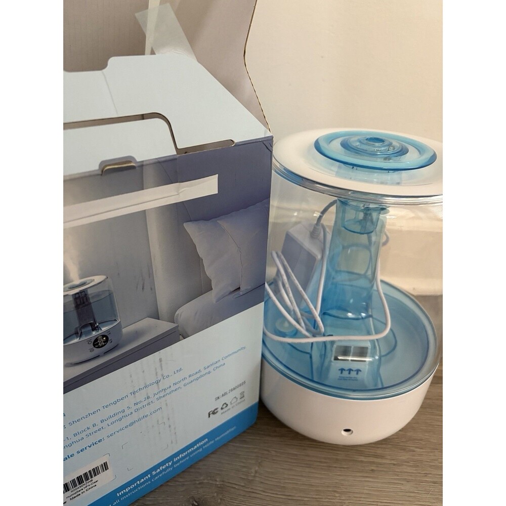 Hilife Ultrasonic Humidifier Cool Mist Top Fill White & Blue New Open Box